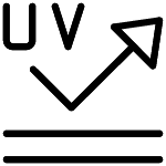 UV Lack Pfeil prallt an einer doppelten Linie ab und zeigt nach oben, daneben die Buchstaben "UV".